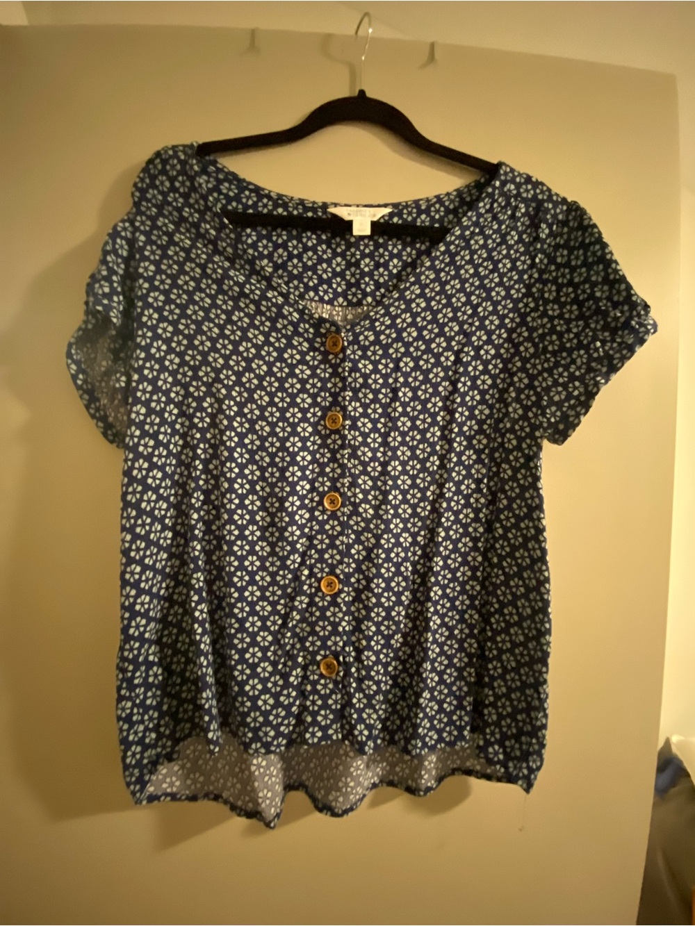 Market & Spruce Blue Printed Button-Front Top